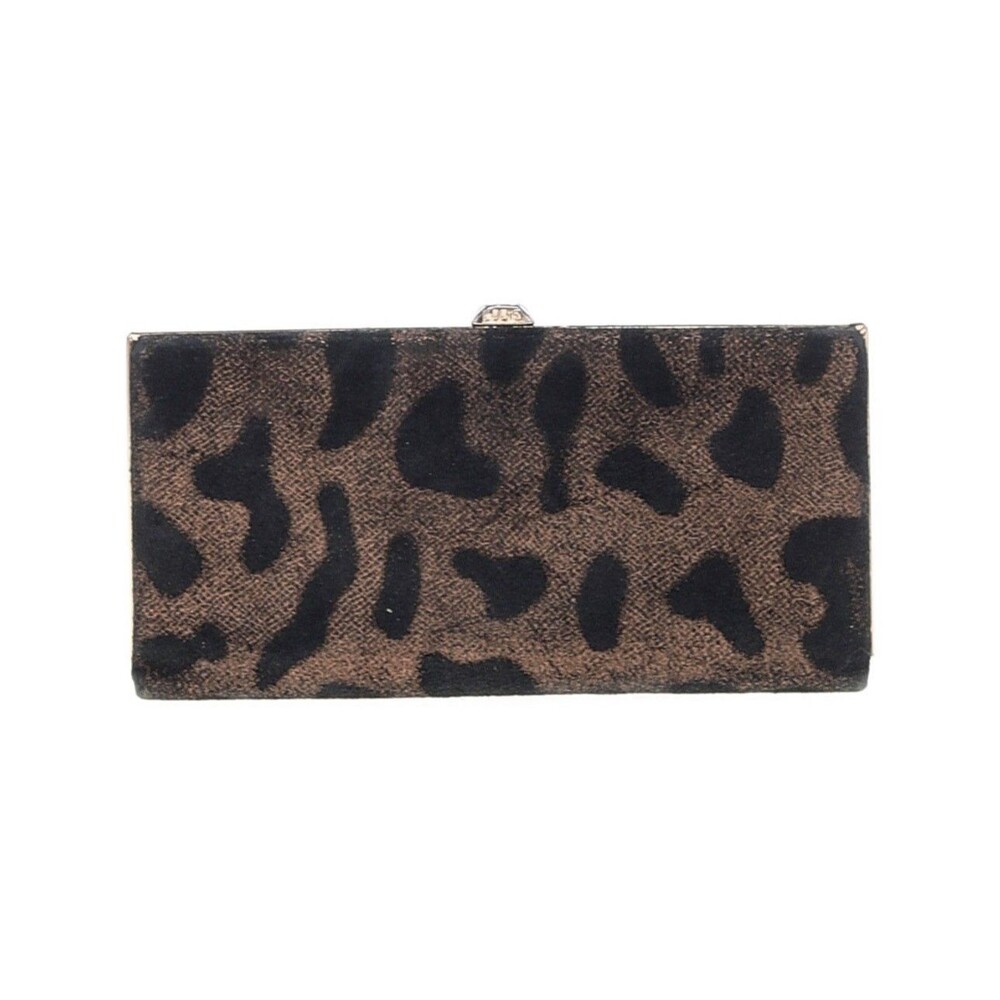 LODIS Quinn Framed Leather Clutch Wallet Leopard Animal Print Brown Black